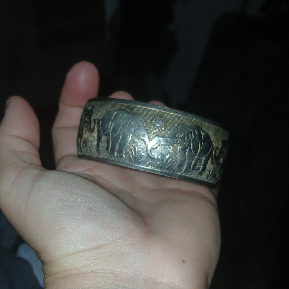 Elephant 925 silver Engraved Gold-Tone Men's Bracelet